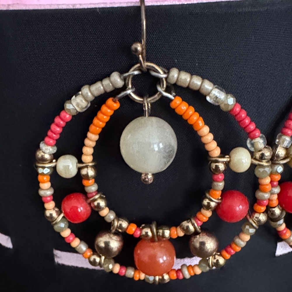 Chico's Multicolor Beaded Drop/ Hoop Earrings - Picture 3 of 6